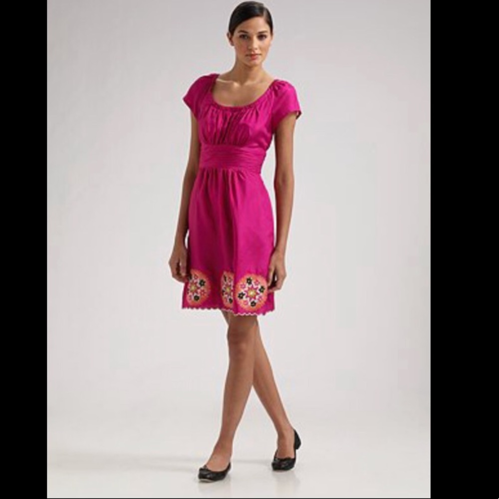 Phoebe Couture Magenta Embroidered Silk  Dress